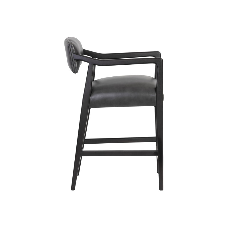 Upholstered Bar Stool, Charcoal Leather, Counter Stool (26.50" Seat Height)