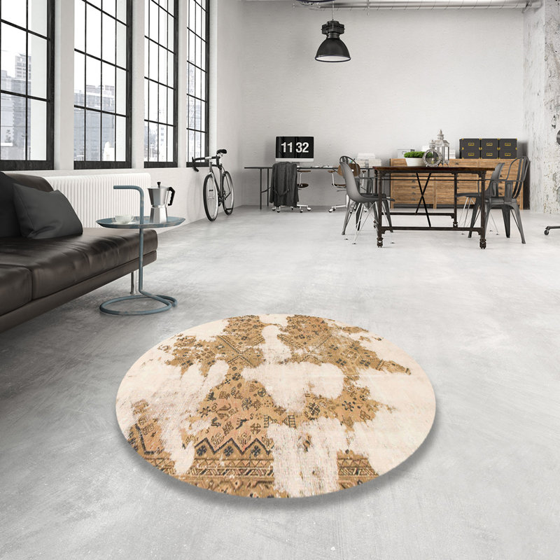 Tapis brun en laine Power Loom, Rond 5 pi