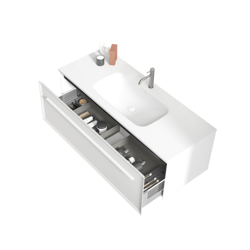 Meuble-lavabo 48 po avec lavabo à surface solide Matt, Blanc