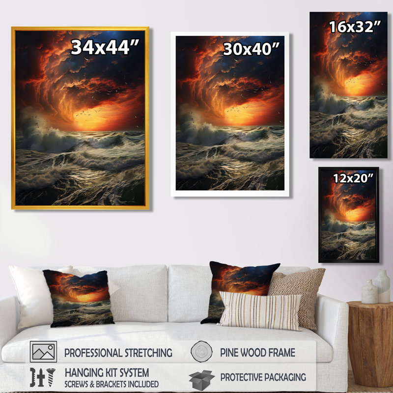 «Wild Ocean Storm Dark Clouds Red Sky - Beach & Ocean», reproduction d'art, H 20 po x l 12 po x P 1 po