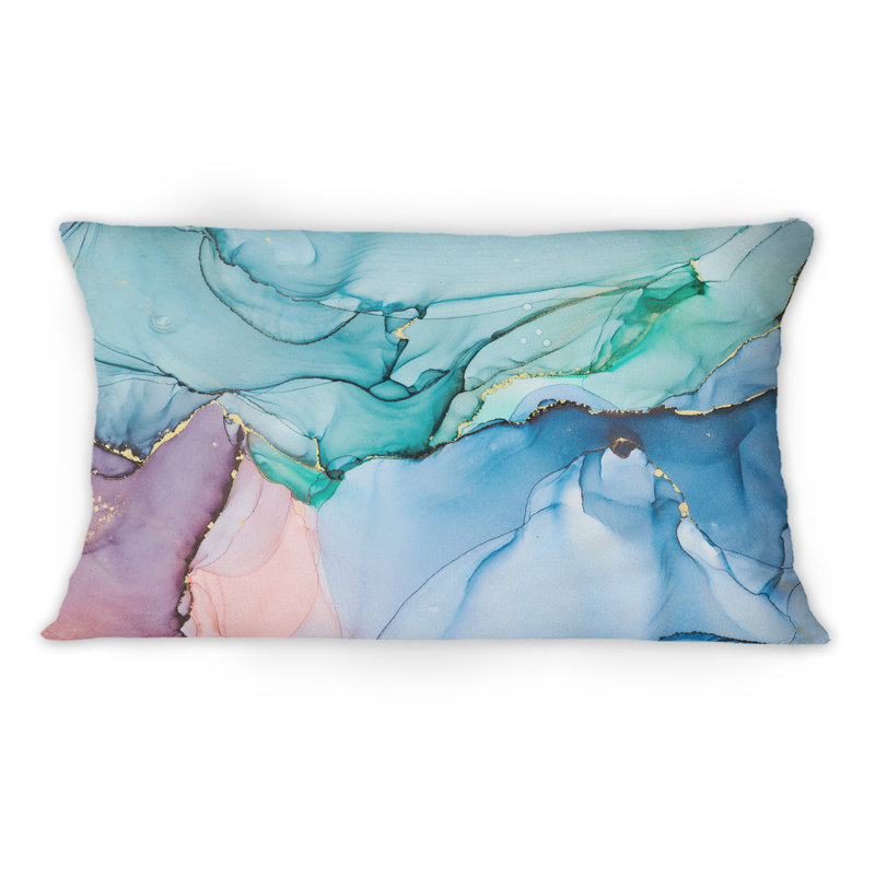 Coussin vert et bleu Tender liquide Art IV - imprimé moderne 1