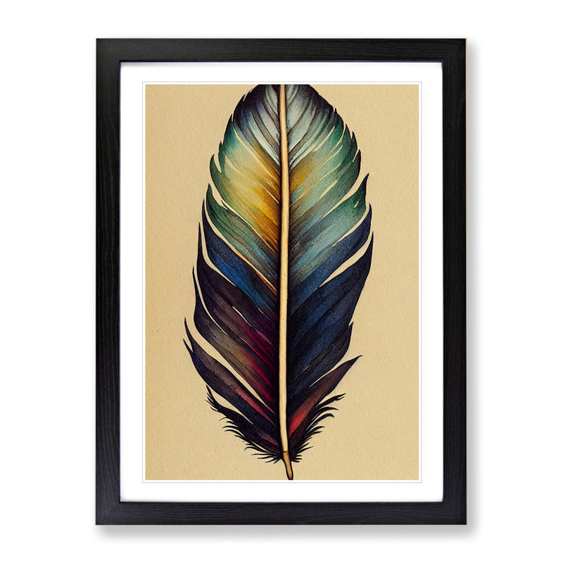 Vivacious Feather - Wall Art, Black Framed, 66cm H x 48cm W, White