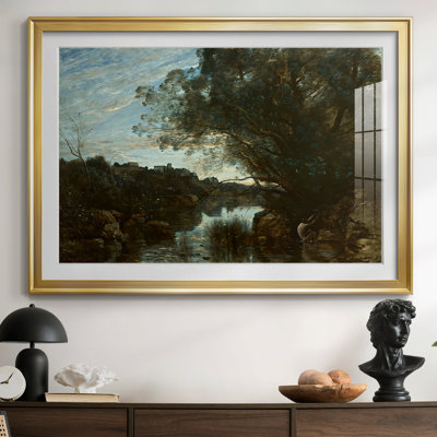 «Twilight Landscape with a figure» par Jean-Baptiste-Camille Corot, reproduction encadrée avec passe-partout et verre Milieu du 19e siècle