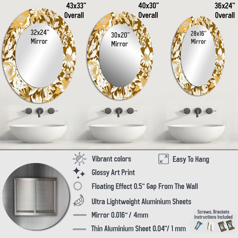 Miroir mural floral blanc, 36 po x 24 po