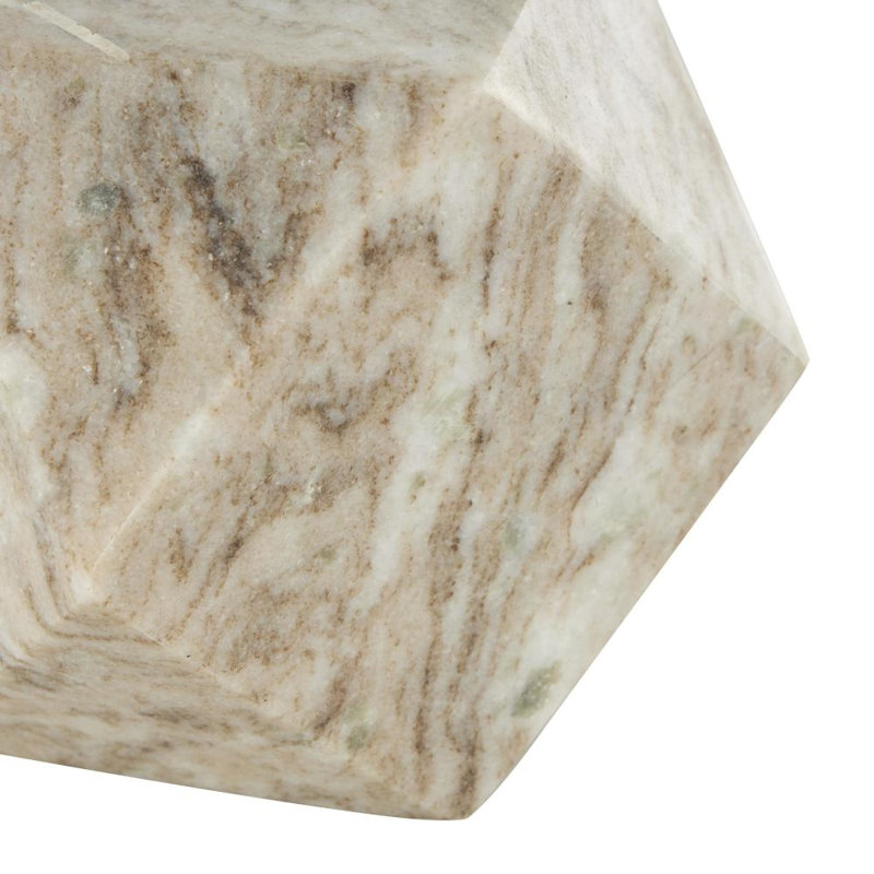 Cole And Grey Marble Cube Two-Toned Hexagon Geometric Sculpture With White Accent, White/Gray/Cream/Copper
