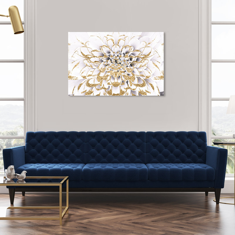 Impression sur toile tendue, "Floralia Blanc", 30" H x W 45" x 1,5" D, Toile, Pas de cadre