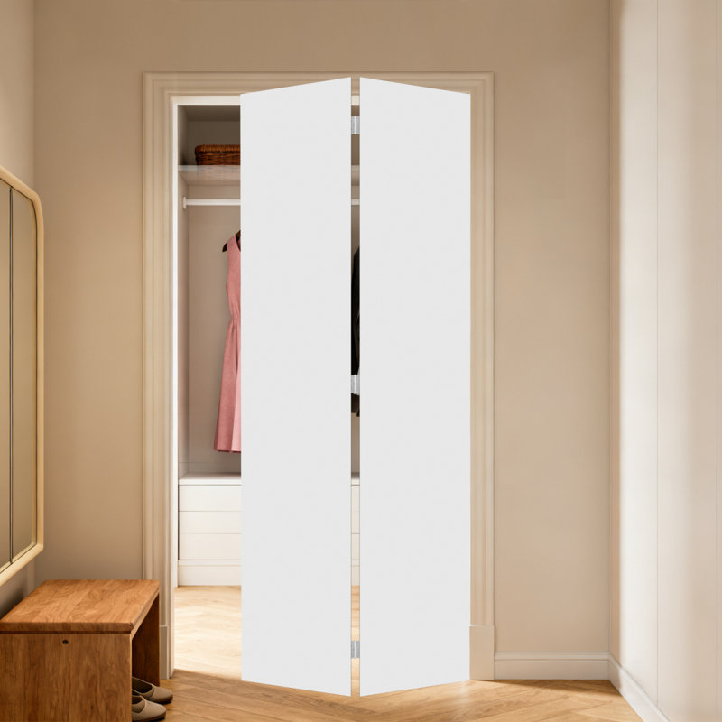 18Modern Flat Panel. Solid Core White Finished Bi-Fold Door With Hardware Kit