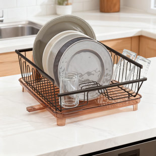 Large Kitchen Sink Dish Drying Rack With Removable Cutlery Tray And Adjustable Swivel Spout Drainboard - 3-Piece Countertop Organizer Set