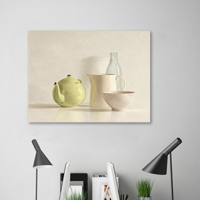 « yellow théière, bouteille, bol et cruche », reproduction de photo sur toile tendue