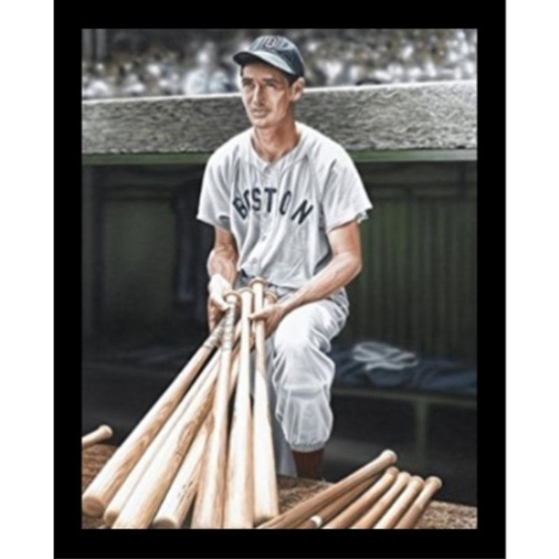 Ted Williams par Darryl Vlasak - impression sur papier, H 19,5 po x l 14,5 po x P 1,25 po, Papier encadré noir
