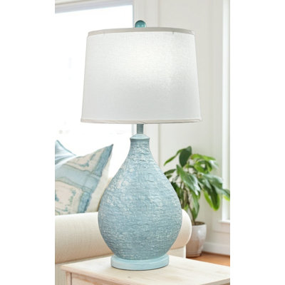 Weathered Oval Table Lamp with Fish Pattern