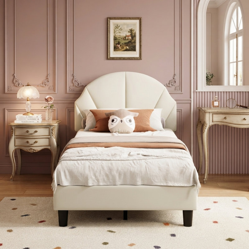 Solid Wood Bed, Beige, 80 x 190cm