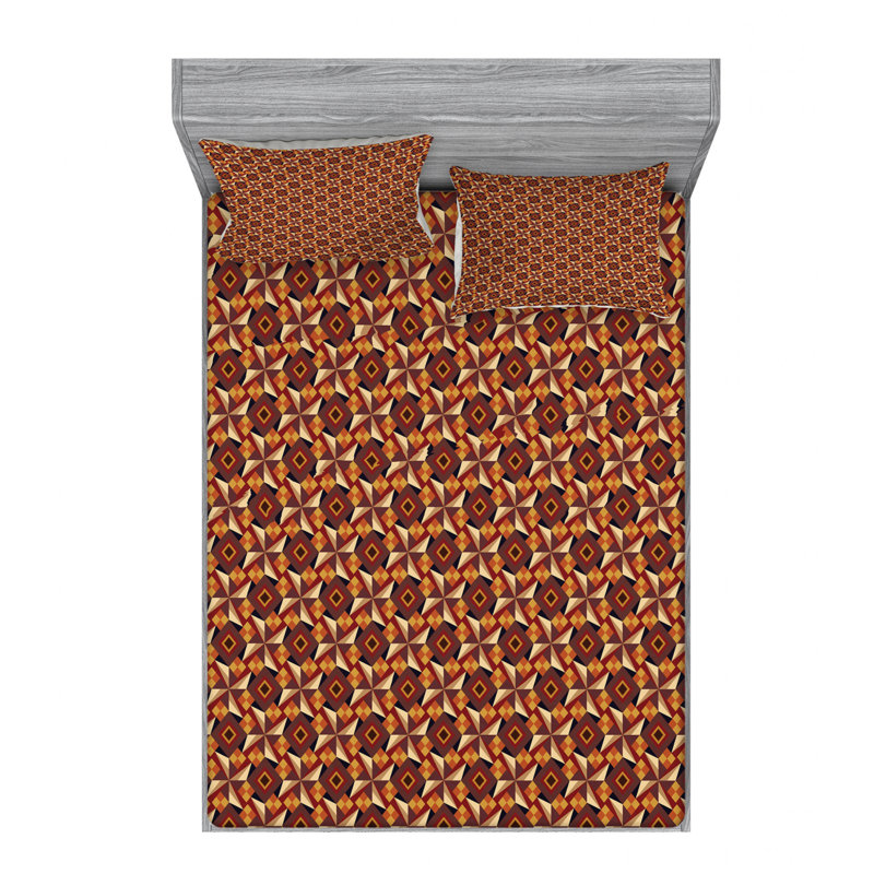 Microfiber Geometric Sheet Set, Queen Sheet Set with Fitted Sheet