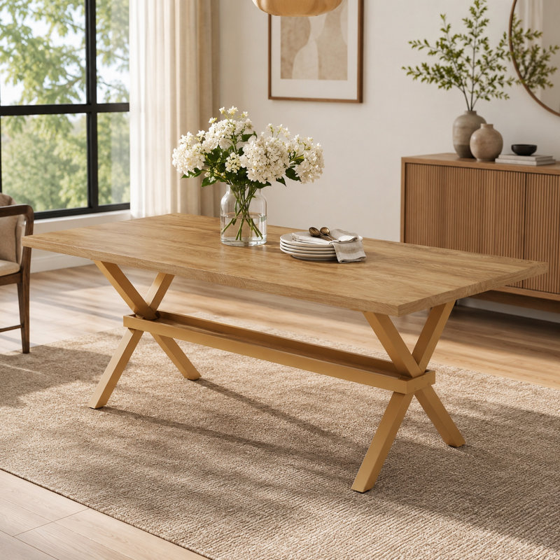Table de salle à manger 71 po x 35,4 po avec table en X Table à manger multifonctionnelle de style industriel moderne pour 6 à 8 personnes.
