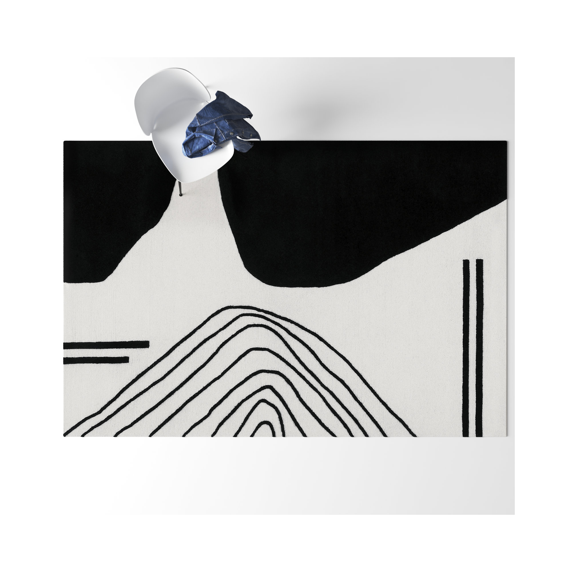 Felipe Handmade Wool Ivory/Black Rug, Rectangle 6' x 9'