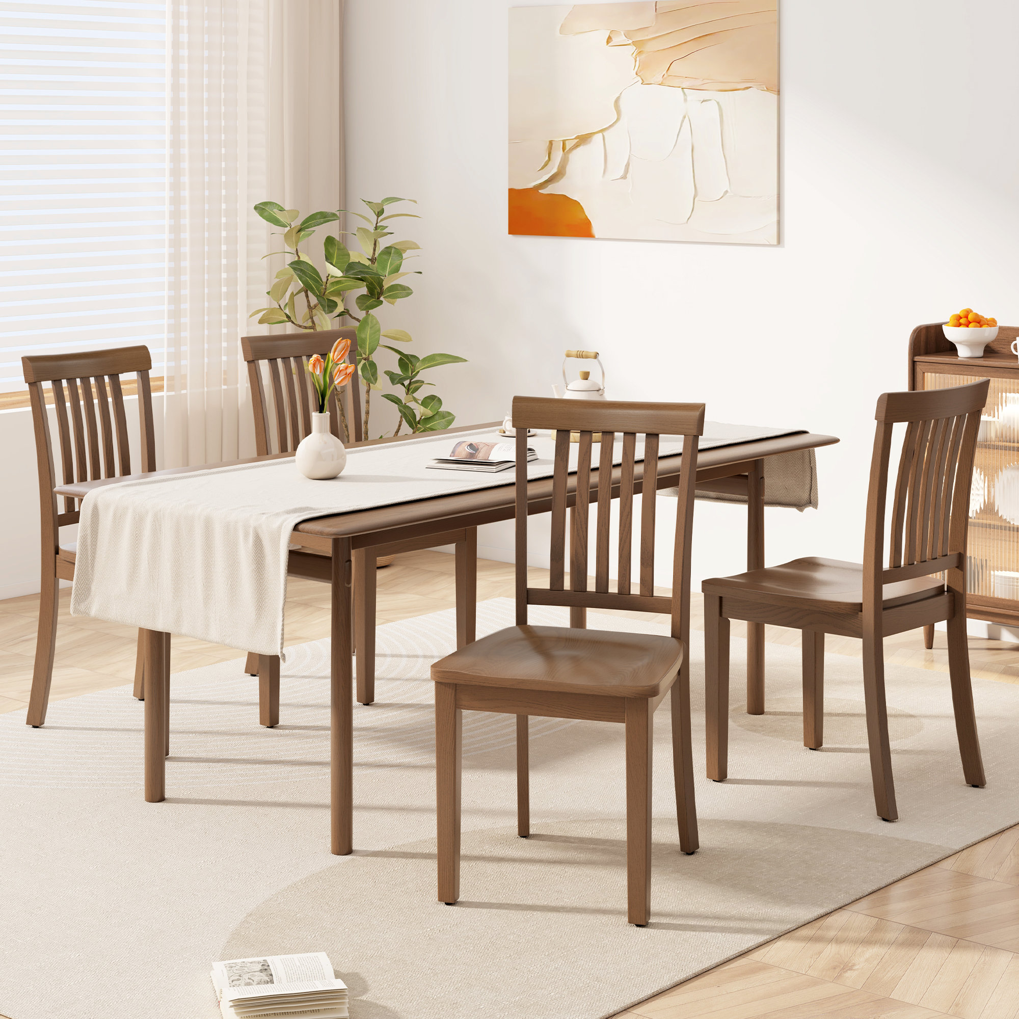 Slatted Back Dining Chair Solid Wood Sid…