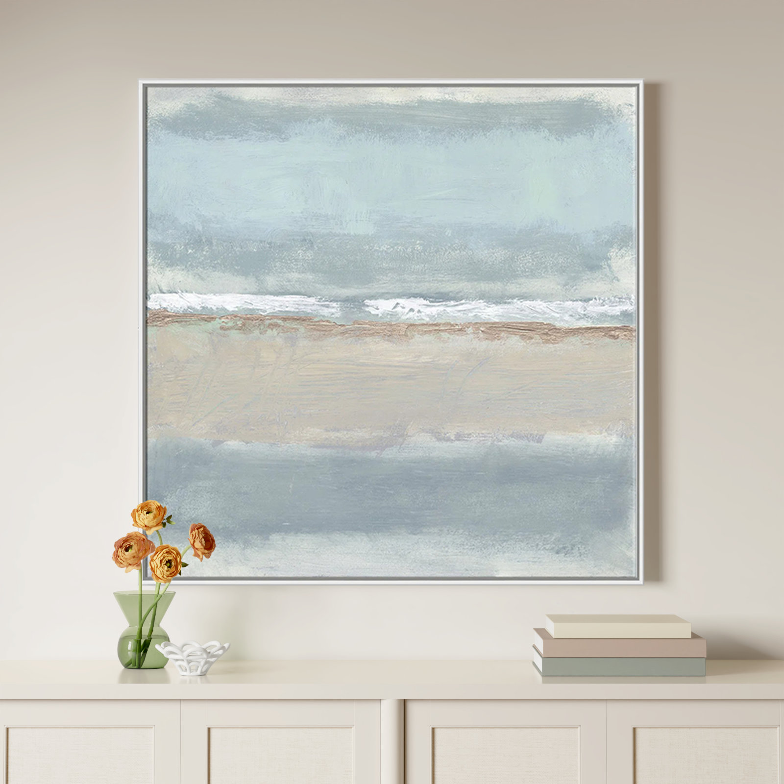 Dandelion "Serenity 1" Painting by Filippo Ioco, 45" H x 45" W x 2" D, White