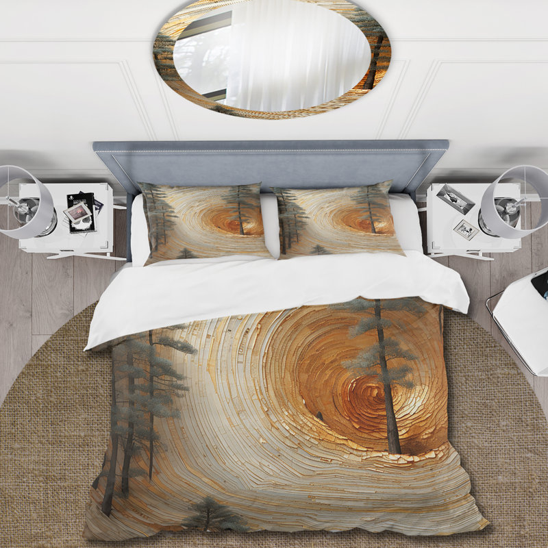 Ensemble de housse de couette orange et blanc avec spirale abstraite Serenity II - Abstract Botanicals