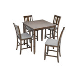 5 Piece Dining Table Set, Wooden Dining Square Table Set for 4, Counter Height Kitchen Table Set with Square Table and 4 Upholstered Chairs for Small Space, Walnut