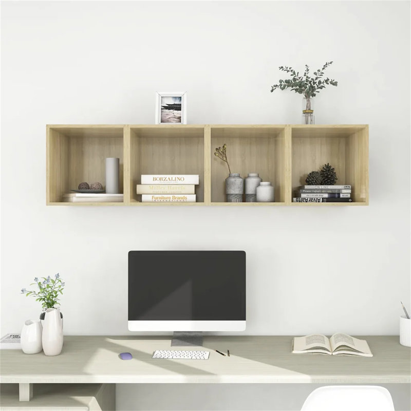 Dellahoy 4 Piece Square Cube Shelf, Oak