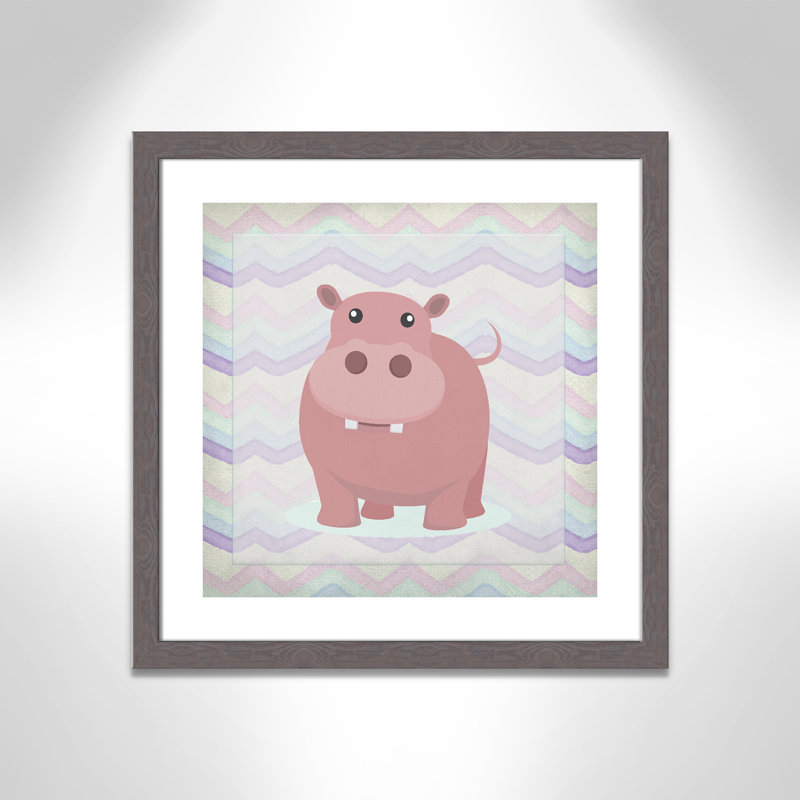 Adhésif décoratif rose Hippo Time, Encadré plat à grain de bois gris, H 22,5 po x l 22,5 po x P 0,6 po