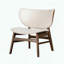 Fauteuil à oreilles de style Mid-Century, tissu bouclé et structure en noyer