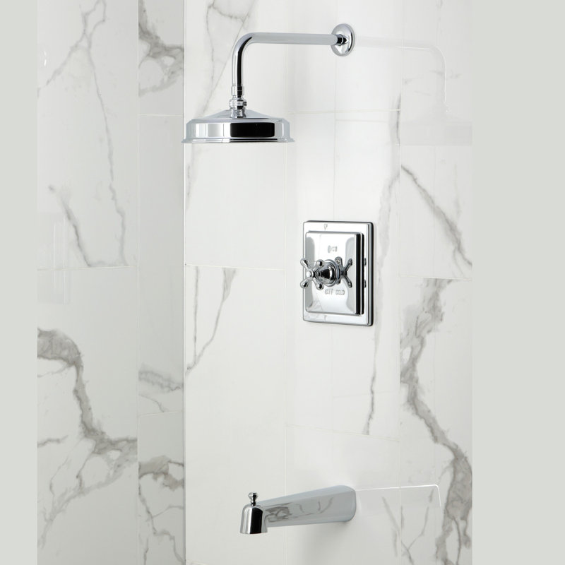 Kingston Brass Revival Single-Handle Pressure Balanced Tub And Shower Faucet, Polished Chrome, Cross Handle
