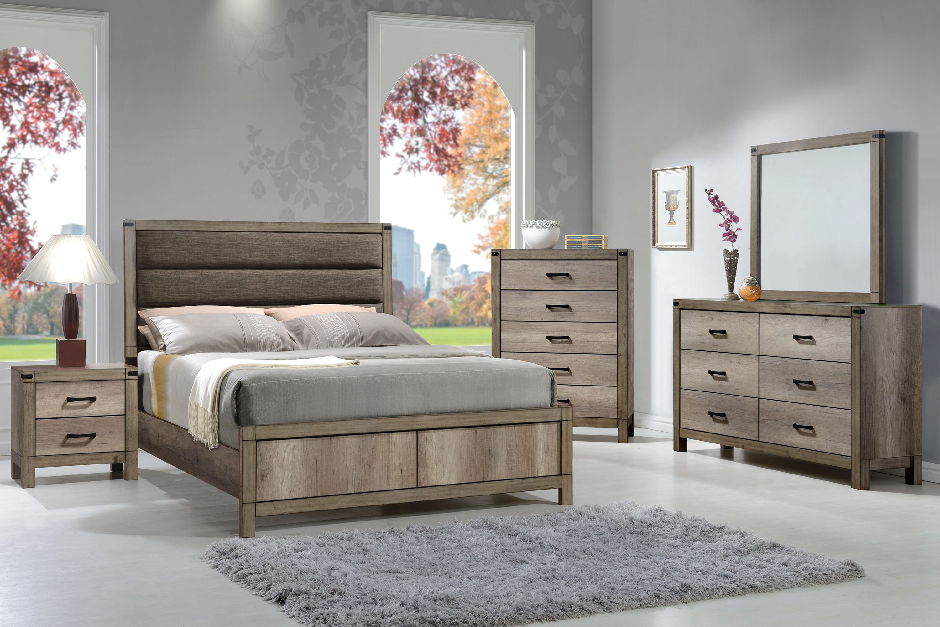 Millwood Pines 5-1_Nona Melamine Upholstered Panel Bedroom Set | Wayfair