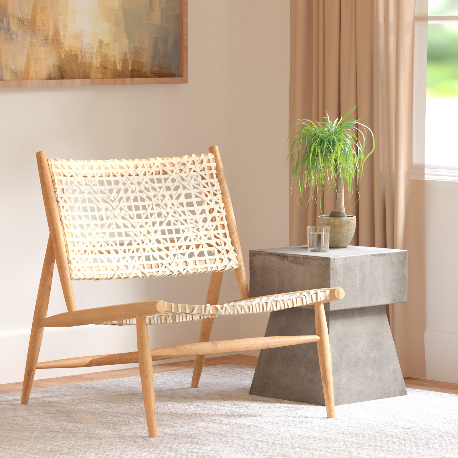 Kazbah Teak Genuine Leather Side Chair, White Genuine Leather/Natural Teak