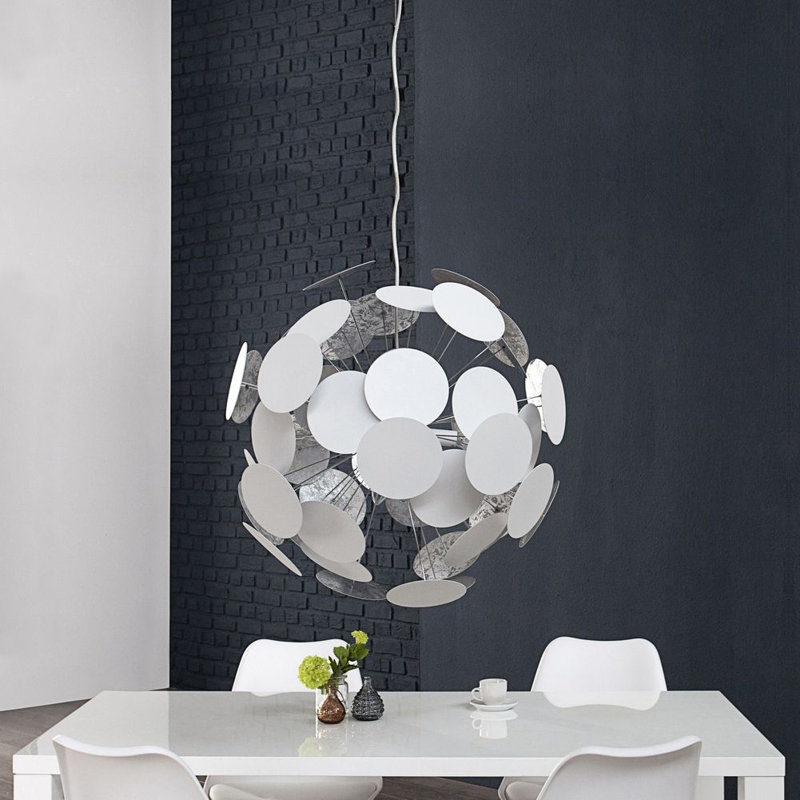 1 - Light Silver Sphere Pendant, White/Silver
