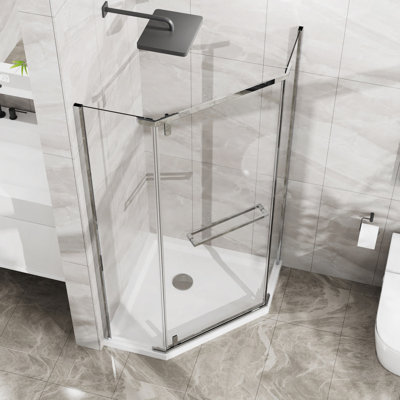 Porte de douche néo-angle sans cadre H 36 po x l 36 po x H 72 po avec porte pivotante en verre trempé clair