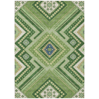 3' X 5' Green Ivory And Beige Tribal Washable Indoor Outdoor Area Rug