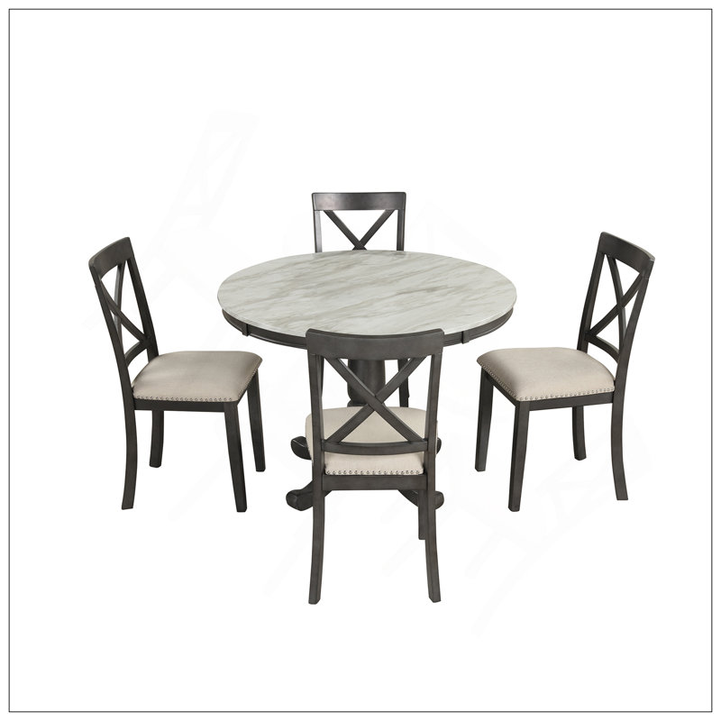 Orisfur. Ensemble de table et chaises de salle à manger 5 pièces pour 4 personnes, table de cuisine en bois massif avec 4 chaises