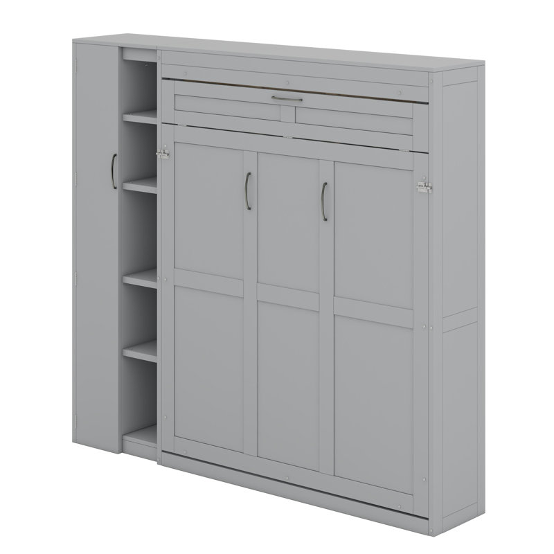 Lit escamotable mural avec tablettes Murphy, Gris, Lit double