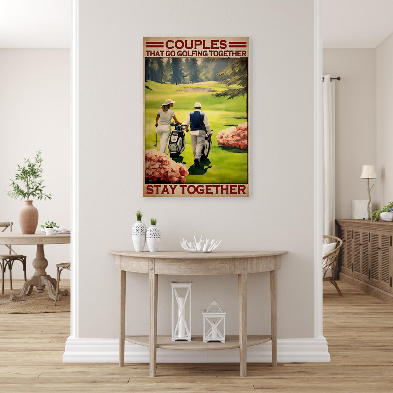 Couples That Go Golfing Together - 1 pièce, reproduction d'art graphique sur toile tendue, H 14 po x l 11 po x P 1,25 po