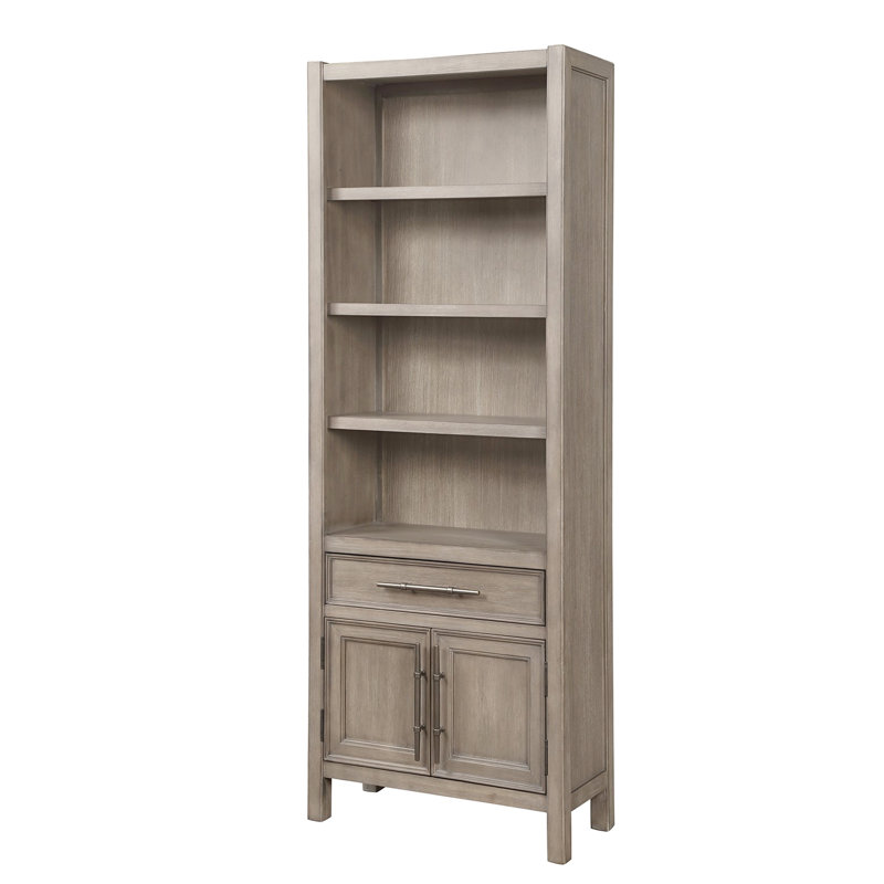 Bibliothèque blanche en chêne, 75 po x 24 po x 14 po, quincaillerie bronze surdimensionnée sans assemblage avec tiroir, 75 po x 14 po x 24 po, fini