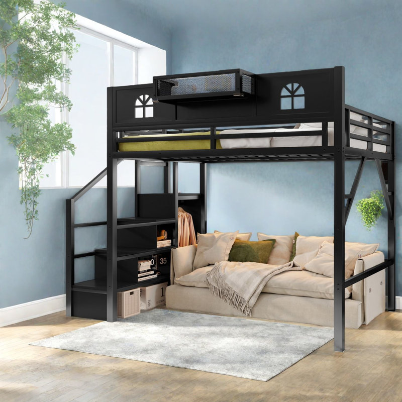Lit mezzanine double avec escalier et garde-robe