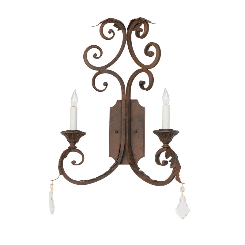 2 - Light Candle Wall Light, Distressed Chestnut