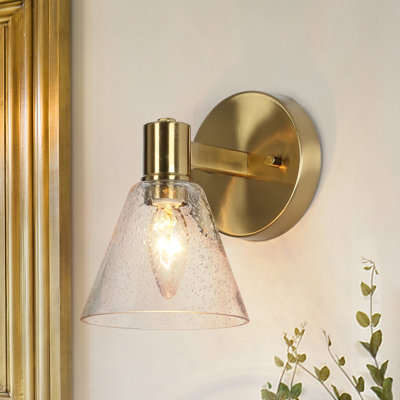 Glam Gold 1-Light Wall Sconce Bell Seeded Glass