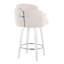 Tabouret de comptoir à hauteur fixe avec pivot en bois blanc et tissu crème avec repose-pieds rond chromé - ensemble de 2