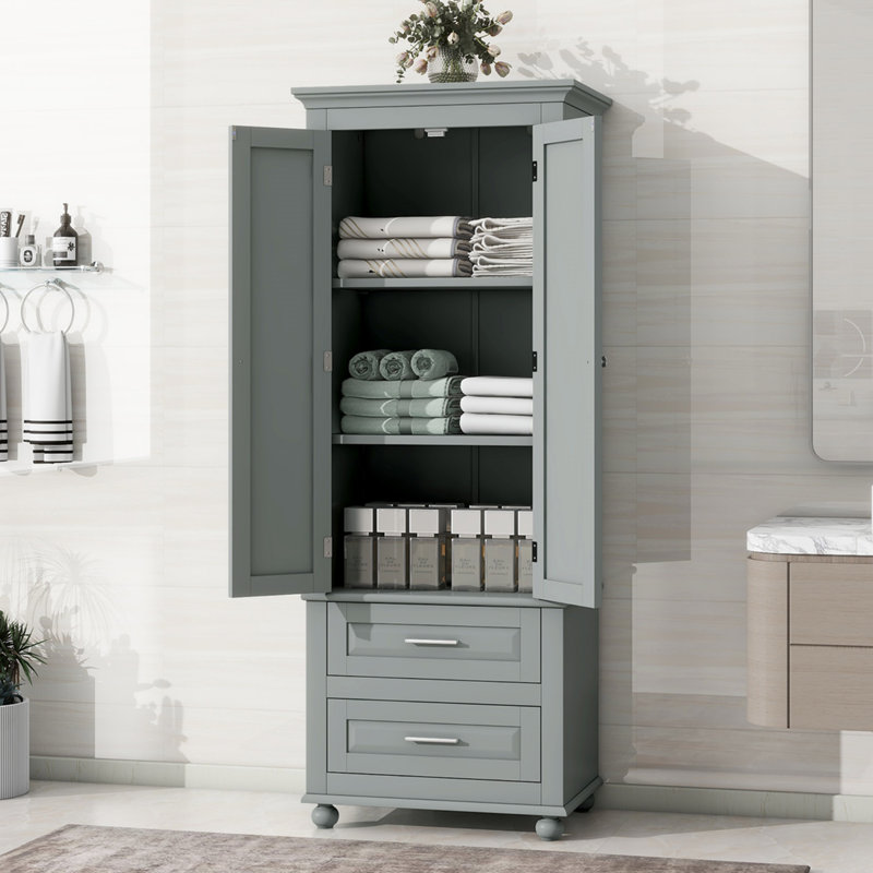 Grande armoire de rangement avec deux tiroirs pour la salle de bain / bureau, Blanc