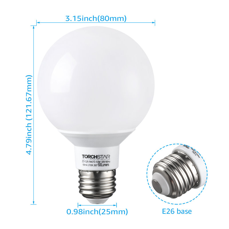 5.5 Watt (60 Watt Equivalent), G25 LED, Dimmable Light Bulb, Daylight E26/Medium (Standard) Base, 2700