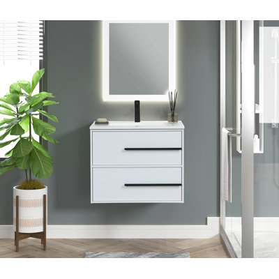 Cecilia 30" Wall Mounted Vanity With Engineered Marble Top, Pre Assembled