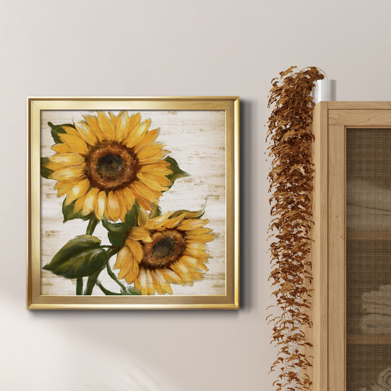 Sunflower Summer II - peinture sur toile encadrée, Toile encadrée d'or, H 26,5 po x l 26,5 po x P 1,5 po