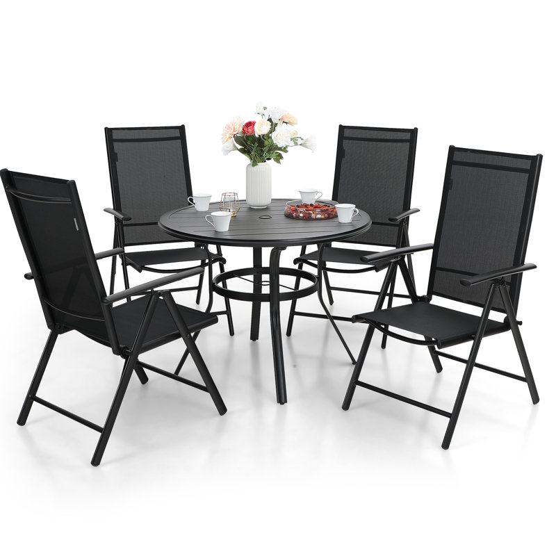 Leonard 4 - Person Patio Dining Set with Round Table, Black