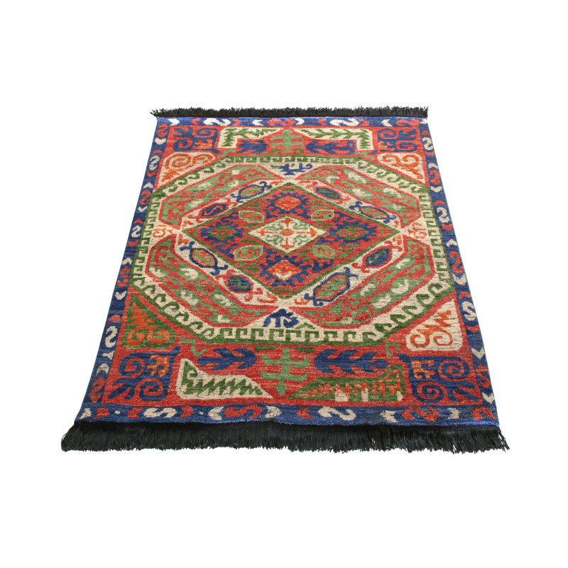 Rug & Kilim’S Tribal Rug In Red And Blue Geometric Pattern, Rectangle 10' x 14'