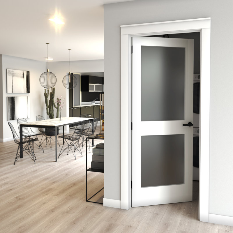 24" x 80" White Primed Pine Door with Frosted Glass Panels