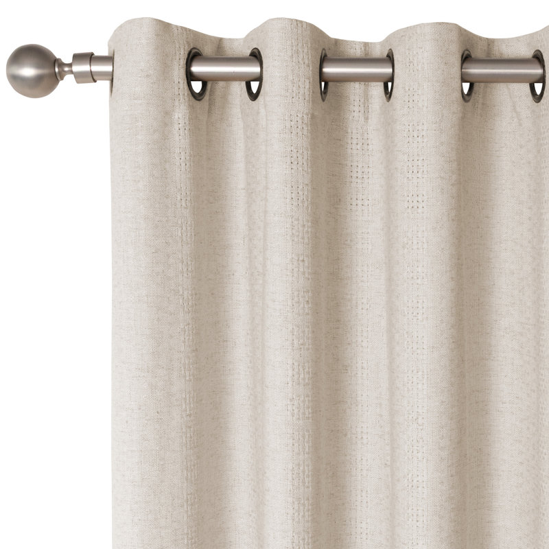 Linen Cotton Blend Geometric Grommets Light Filtering Curtain Pair, 52" W x 84" L, Linen