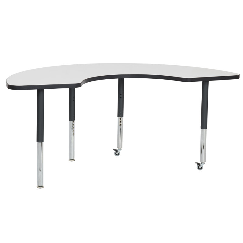 Table d'activité demi-lune effaçable à sec avec pieds réglables - blanc / noir, Tableau blanc / noir, Super, Haricot
