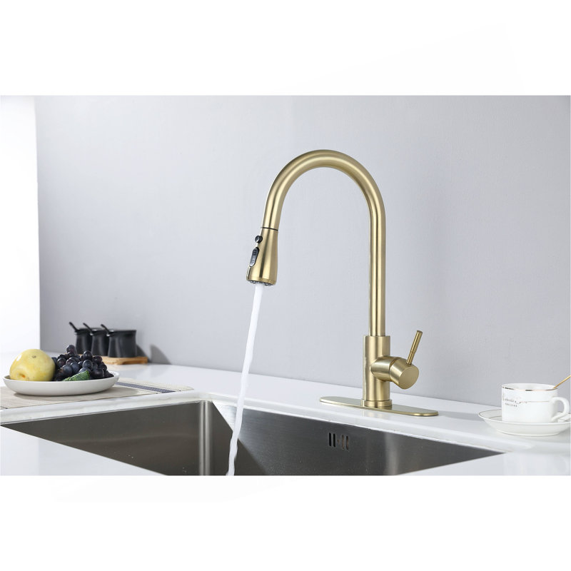 Robinet de cuisine avec douchette extractible, Brushed Gold